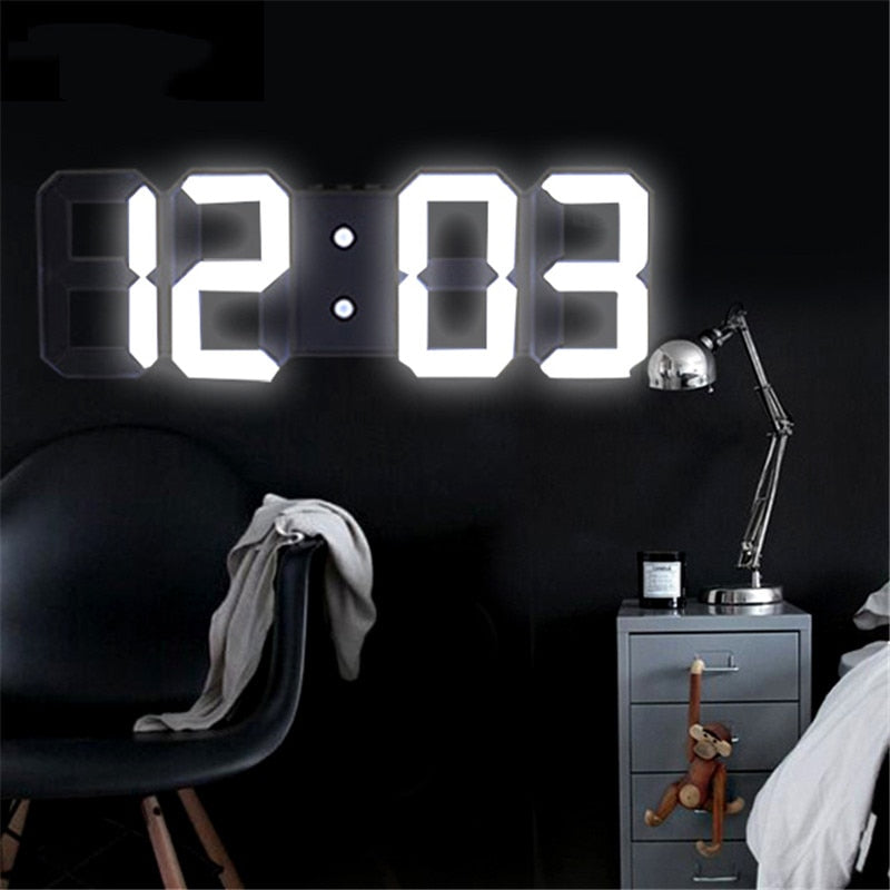 Home Living Room Decoration 3D Large LED Digital Wall Clock Date Time Electronic Display