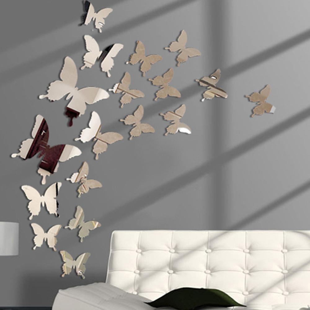 Hot 24pcs Mirror Wall Sticker Decal Butterflies 3D Mirror Wall Art