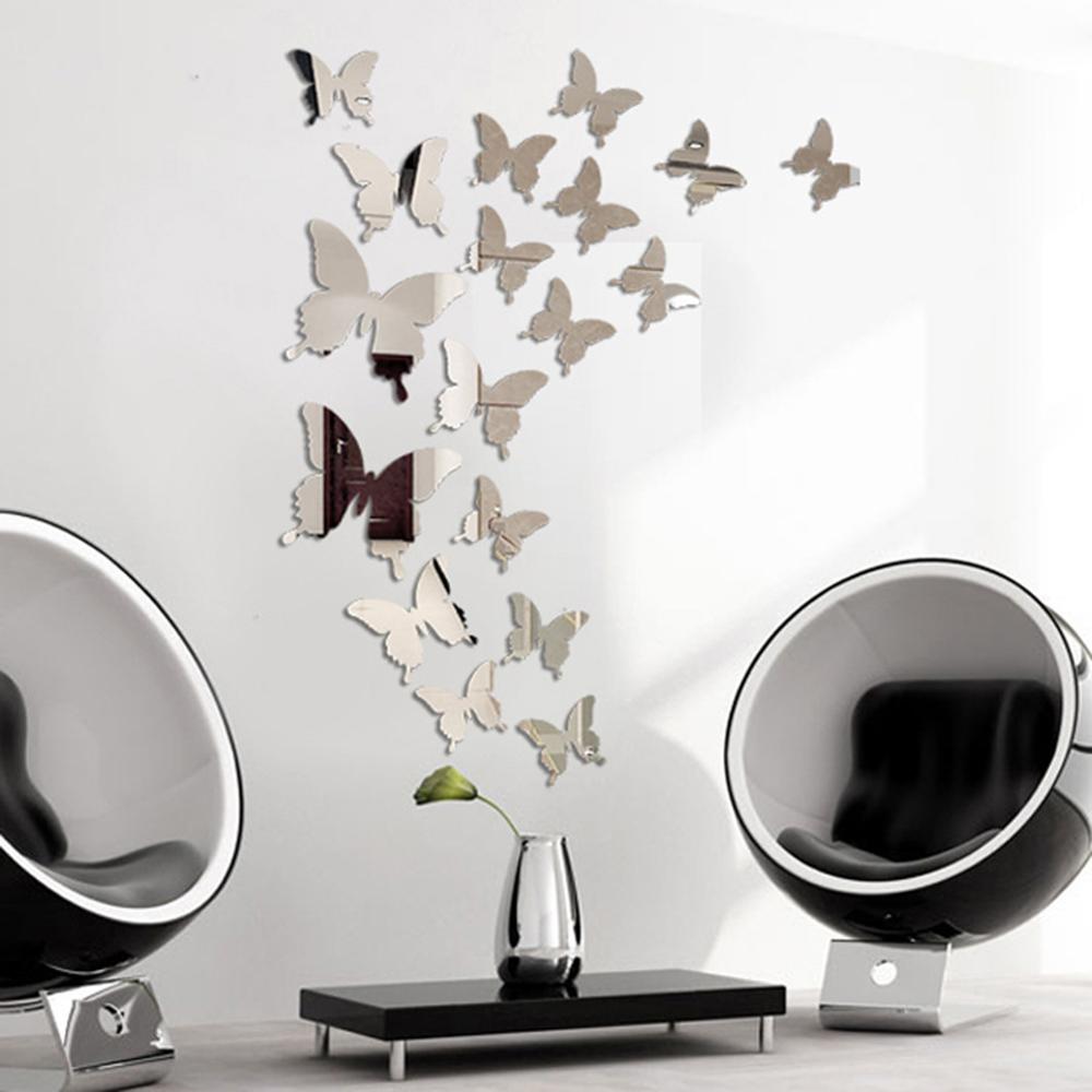 Hot 24pcs Mirror Wall Sticker Decal Butterflies 3D Mirror Wall Art